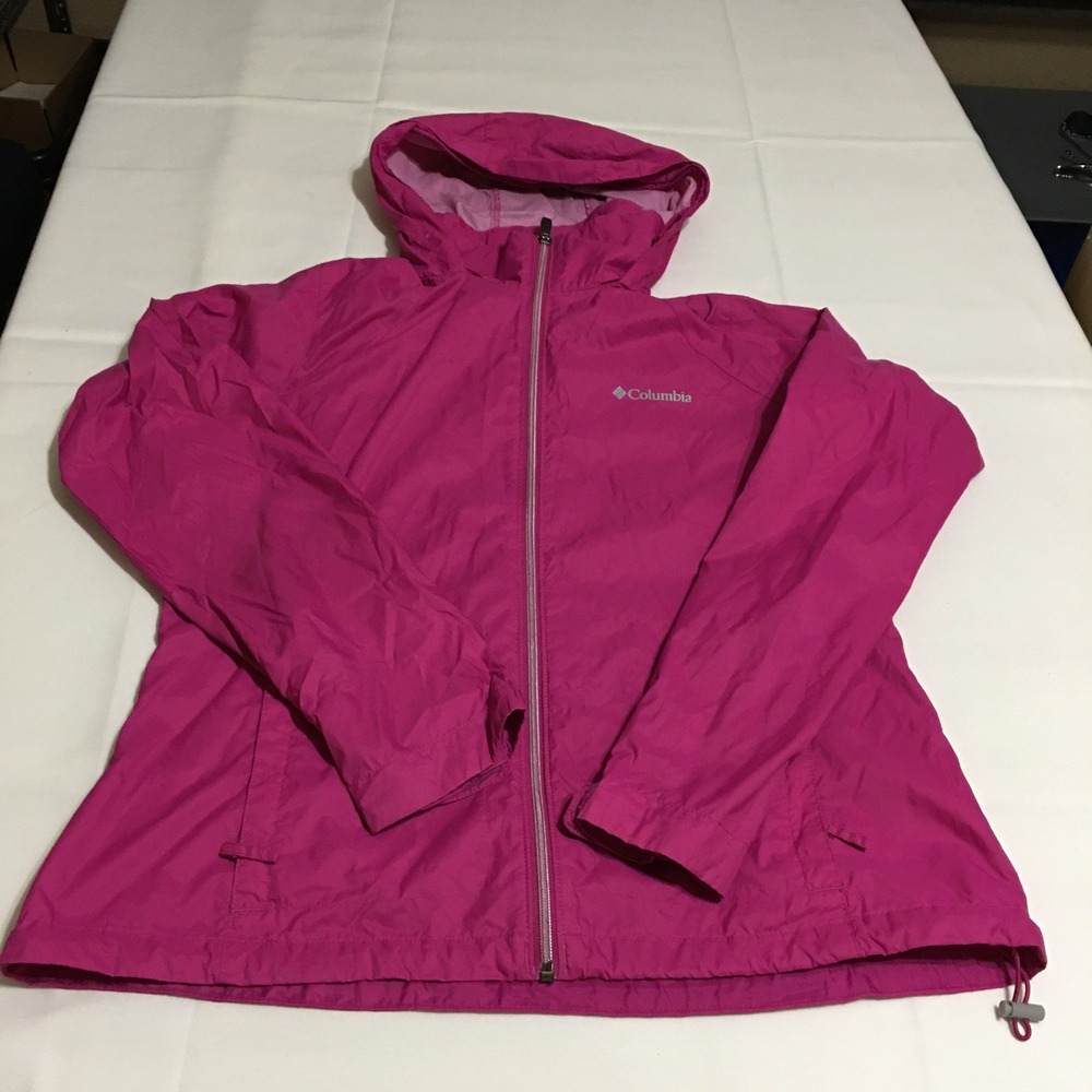 Columbia Rain Jacket Womens Large Pink Hooded Full Zip Windbreaker